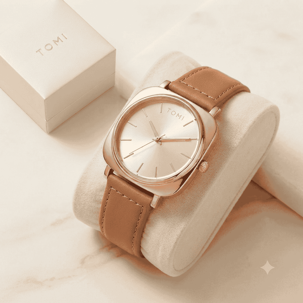 TOMI Classic Rose Gold Leather Watch – Elegant Minimalist Men's Timepiece