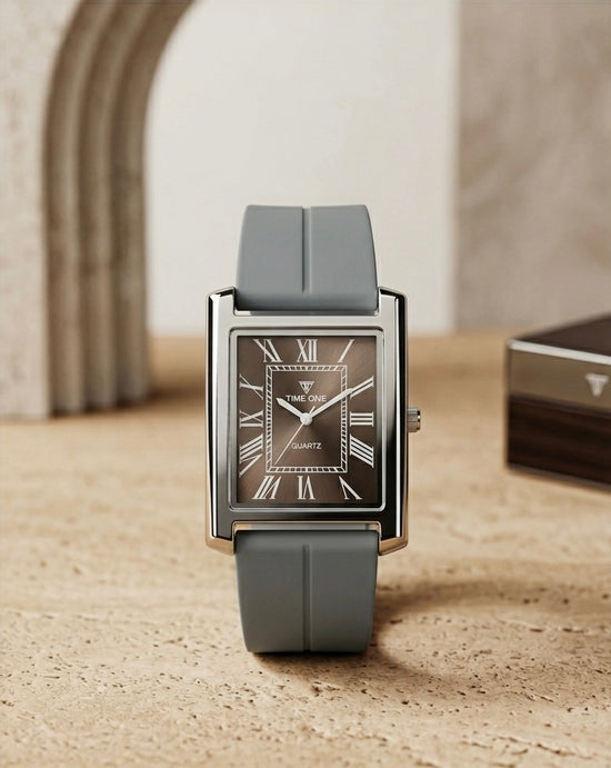 TIME ONE Luxury Rectangular Quartz Watch with Magnetic Lock Rubber Strap