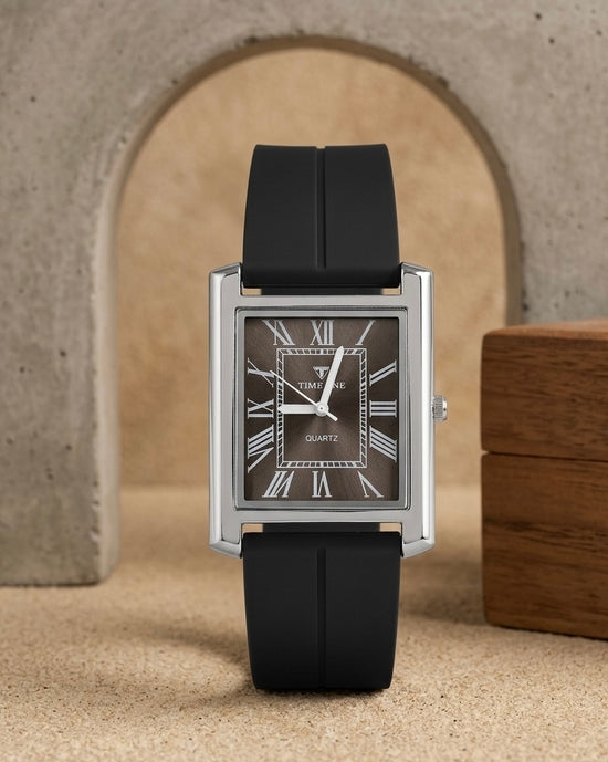 TIME ONE Luxury Rectangular Quartz Watch with Magnetic Lock Rubber Strap