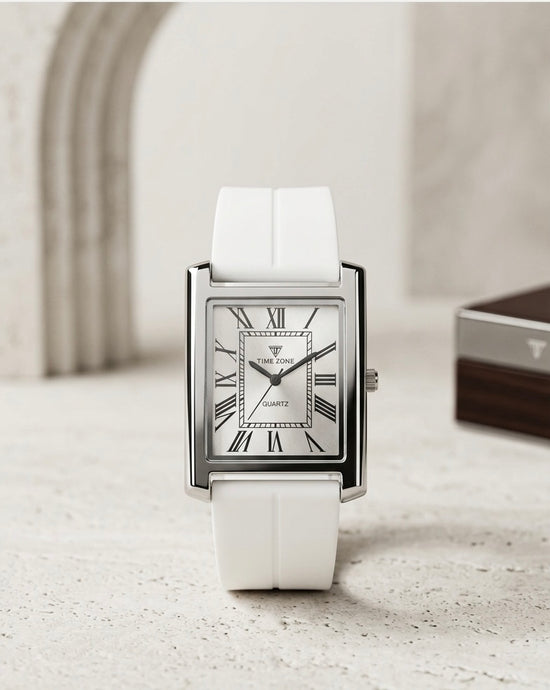 TIME ONE Luxury Rectangular Quartz Watch with Magnetic Lock Rubber Strap