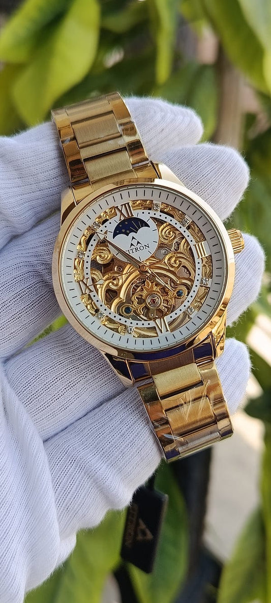 Fitron Men's Full Gold Colour Moonphase Watch(Automatic)